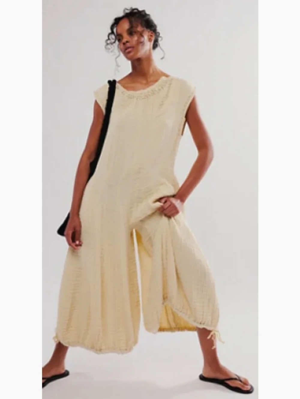 Free People Lunar Eyes Gauzy Cotton Cream Jumpsuit Size Medium